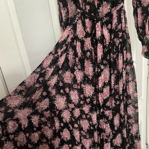 LoveShackFancy black with pink floral print chiffon maxi dress